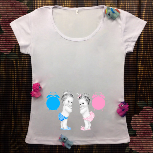 Жіноча футболка з принтом - Хлопчик і дівчинка