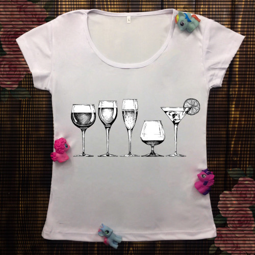 Жіноча футболка з принтом - Бокалы с коктейлями