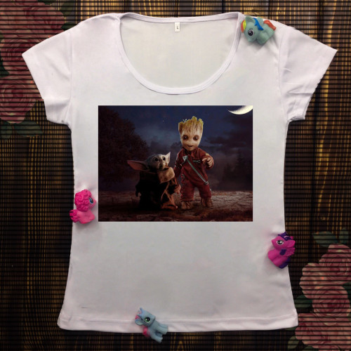 Жіноча футболка з принтом - Йода і Грут