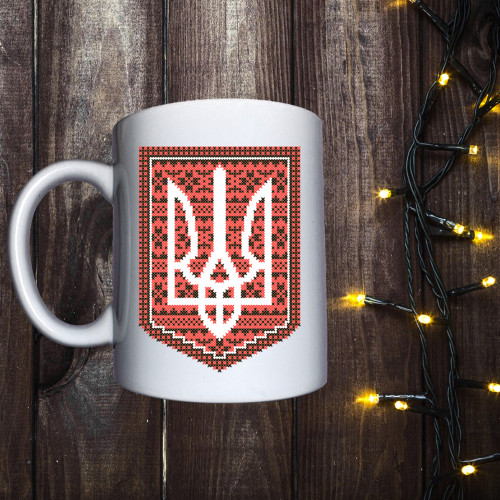 Чашка з принтом - Герб України (вишиванка)