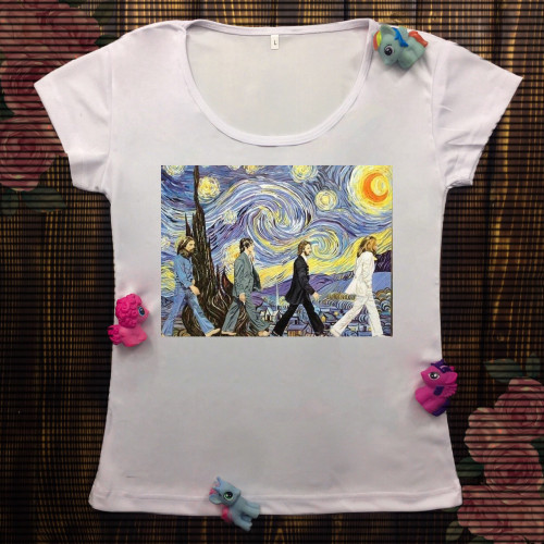 Жіноча футболка з принтом - Бітлз і картина Ван Гога