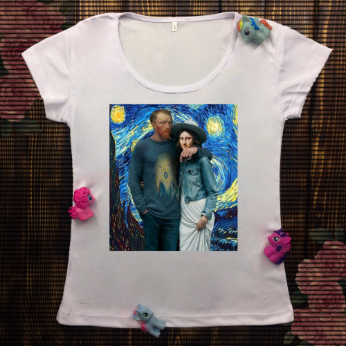 Жіноча футболка з принтом - Ван Гог і Мона Ліза