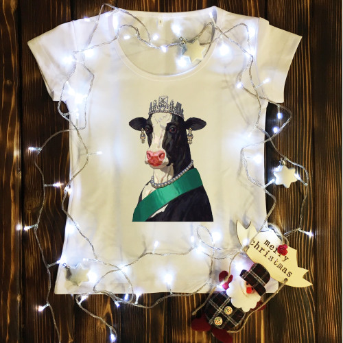 Жіноча футболка з принтом - Корова з короною