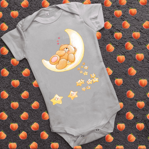 Дитячий боді з принтом - Сонний Ведмедик на місяці з зірками