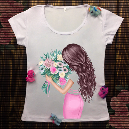 Жіноча футболка з принтом - Дівчина з квітами