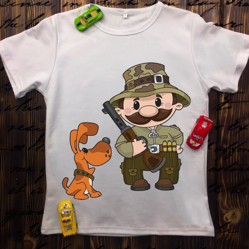 Чоловіча футболка з принтом - Мисливець з собакою
