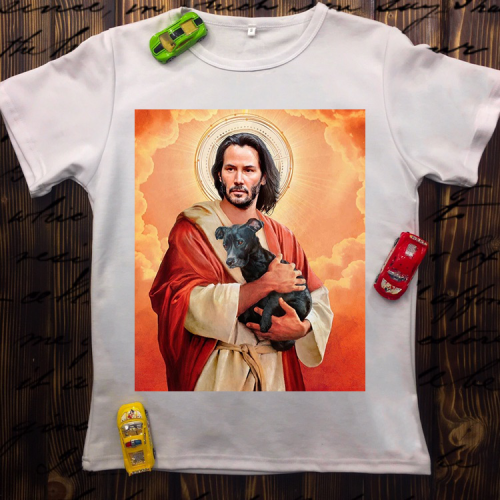 Чоловіча футболка з принтом - Кіану Рівз Божественний з собачкою