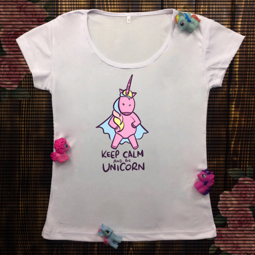 Жіноча футболка з принтом - Єдиноріг Keep Calm