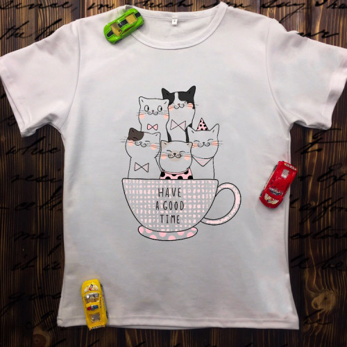 Чоловіча футболка з принтом - Коти в чашці