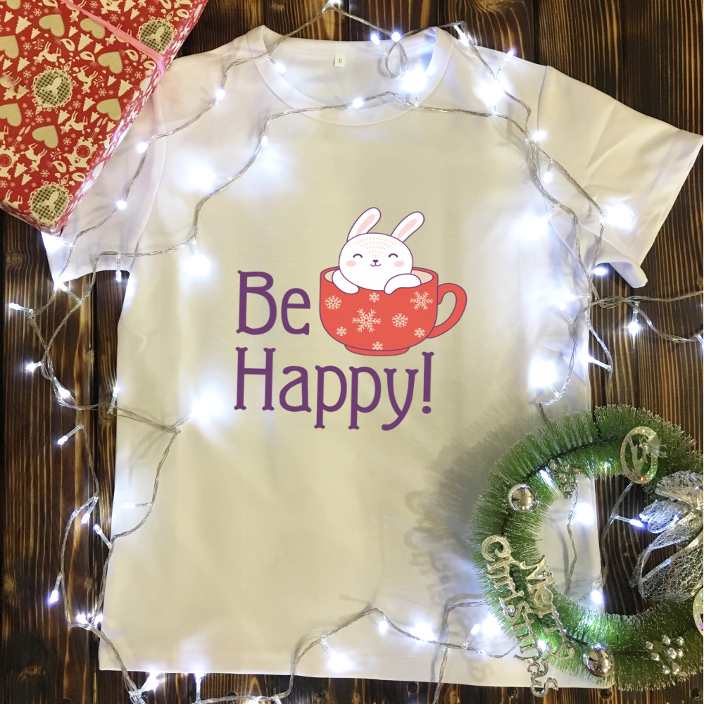 Чоловіча футболка з принтом - Be Happy Кролик