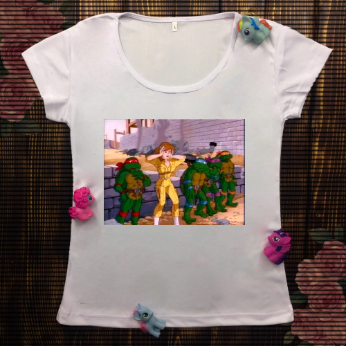 Жіноча футболка з принтом - Черепашки ниндзя 1986