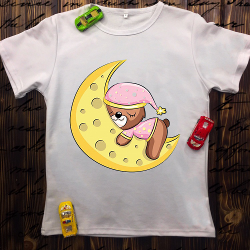 Дитяча футболка з принтом - Ведмедик спить на місяці 