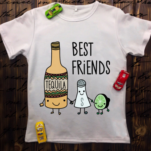 Чоловіча футболка з принтом - Best Friends.Текіла, сіль, лайм