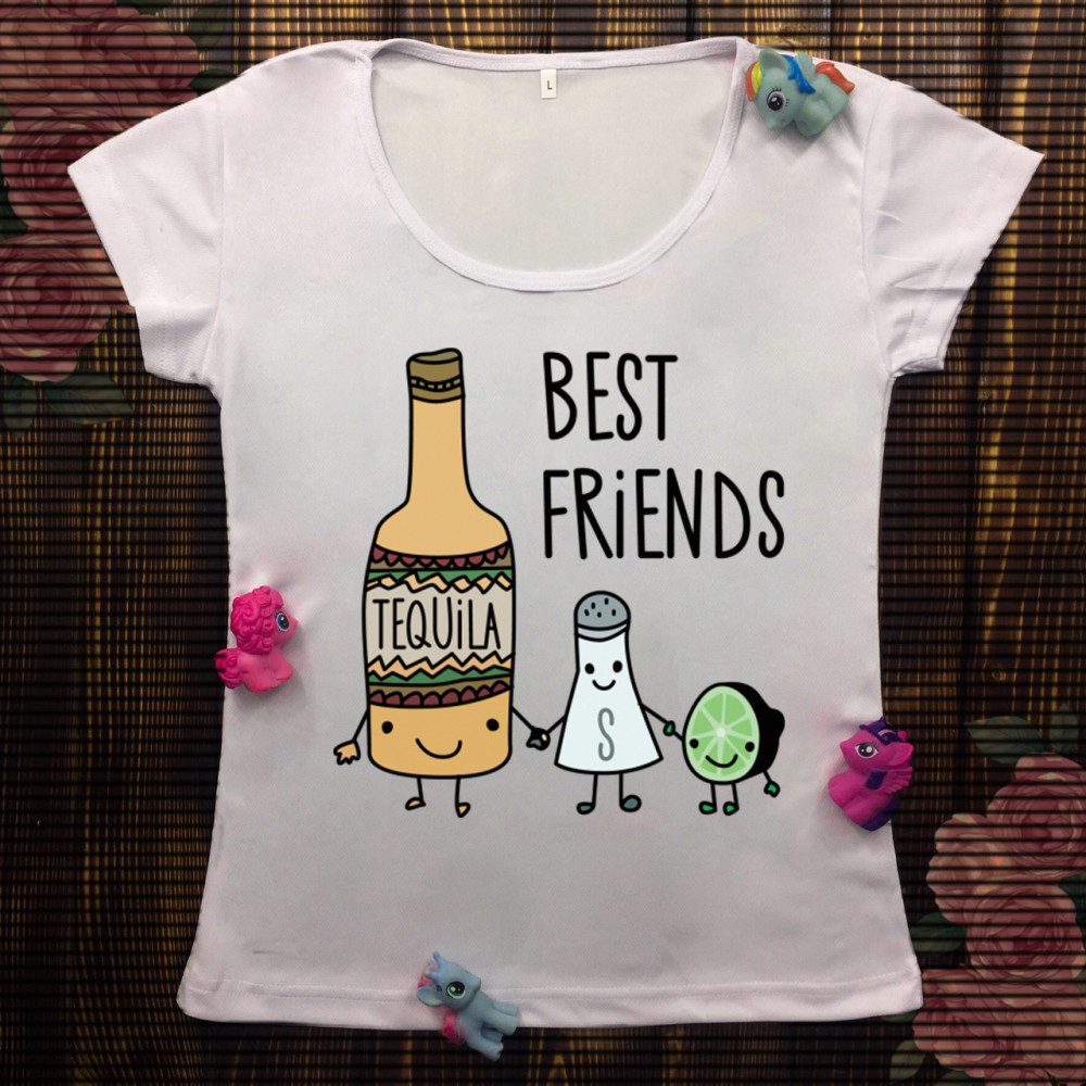 Жіноча футболка з принтом - Best Friends.Текіла, сіль, лайм