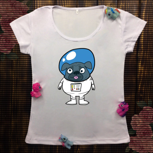 Жіноча футболка з принтом - Мопс- космонавт