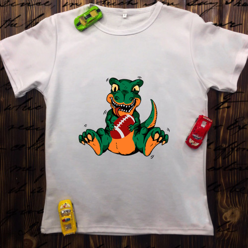 Чоловіча футболка з принтом - Динозавр з м'ячем (регбі)