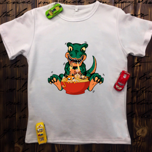 Чоловіча футболка з принтом - Динозавр з їжею