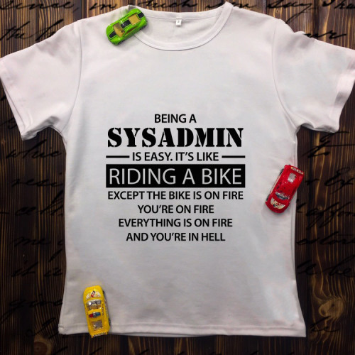 Чоловіча футболка з принтом - Sysadmin Riding a bike