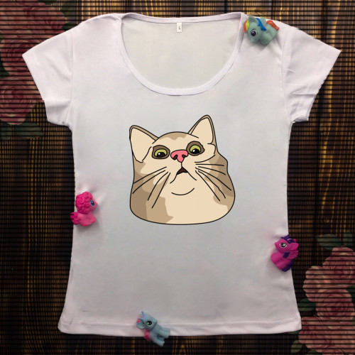 Жіноча футболка з принтом - Здивований кіт