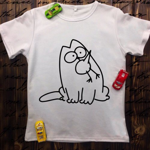 Чоловіча футболка з принтом - Кіт Саймон з птахом