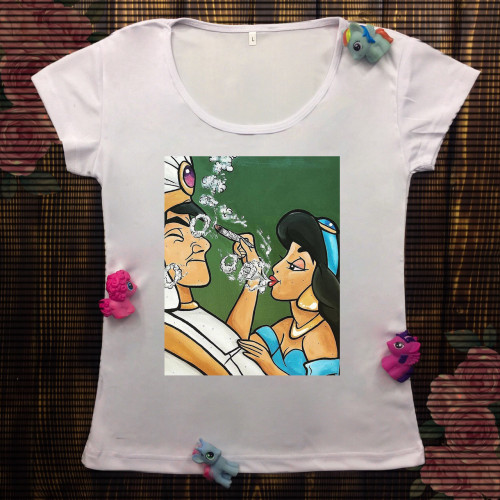 Жіноча футболка з принтом - Джасмін курить з Аладіном