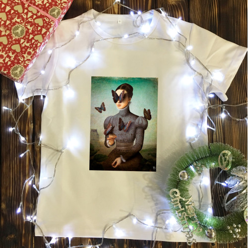 Чоловіча футболка з принтом - Дівчина з метеликами