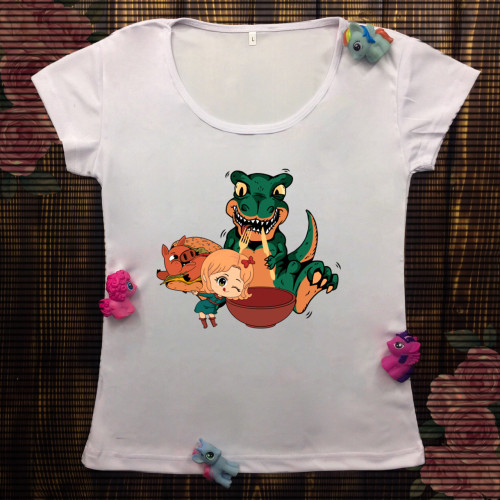 Жіноча футболка з принтом - Динозавр з Свинюшкой