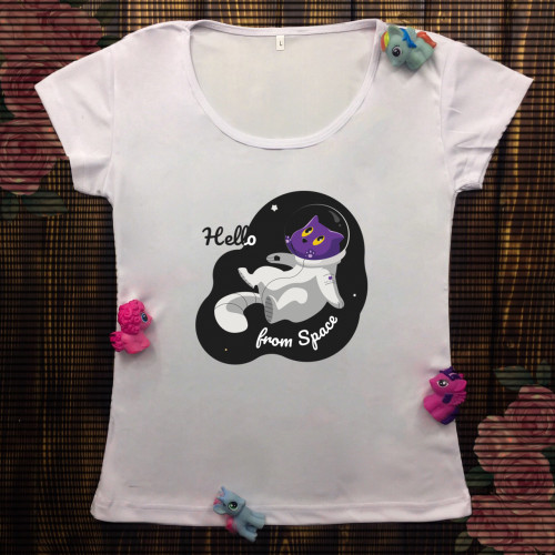 Жіноча футболка з принтом - Котик в космосі