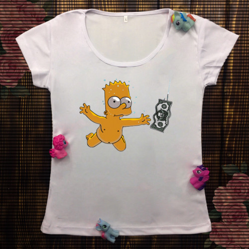 Жіноча футболка з принтом - Малюк Барт з грошима