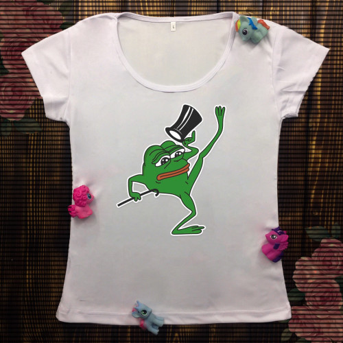 Жіноча футболка з принтом -Жаба Пепе танцює