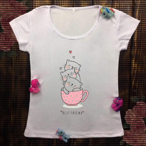 Жіноча футболка з принтом - Коти в чашці Best Friend