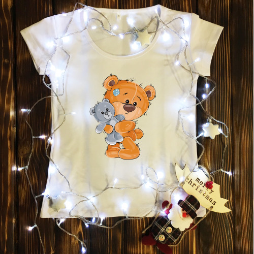 Жіноча футболка з принтом - Медвідь з медведиком