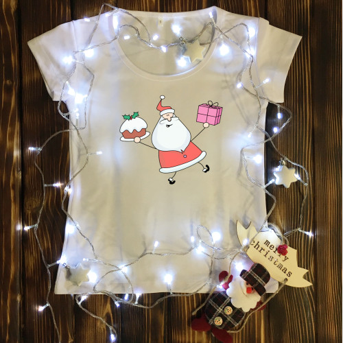 Жіноча футболка з принтом - Дід мороз і подарунки №1