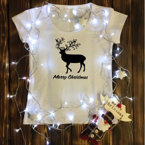 Жіноча футболка з принтом - Merry Christmas - олень