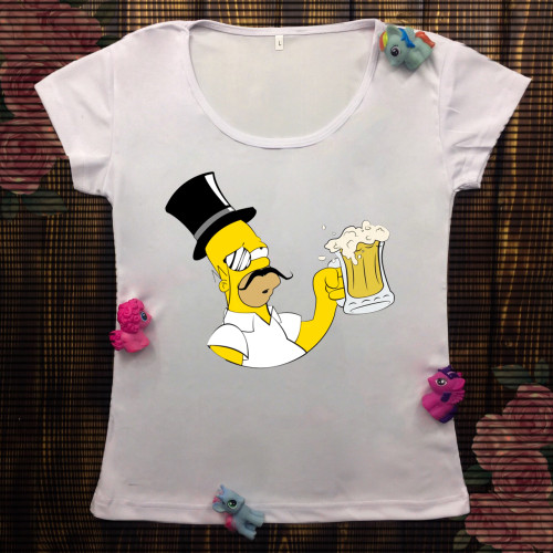 Жіноча футболка з принтом - Гомер Сімпсон з пивом