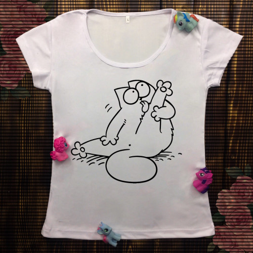 Жіноча футболка з принтом - Кіт Саймон облизує ногу