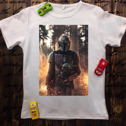 Чоловіча футболка з принтом - Mandalorian і Baby Yoda