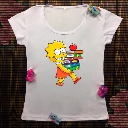 Жіноча футболка з принтом - Ліса Сімпсон з книгами