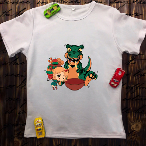 Чоловіча футболка з принтом - Динозавр з кексом