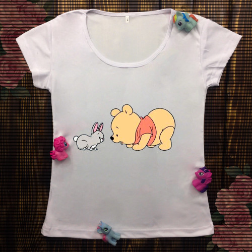 Жіноча футболка з принтом - Вінні з кроликом