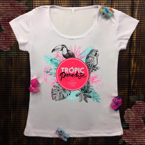 Жіноча футболка з принтом - Тропічний рай