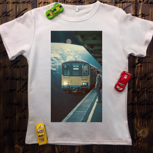 Чоловіча футболка з принтом - Поїзд в Космосі