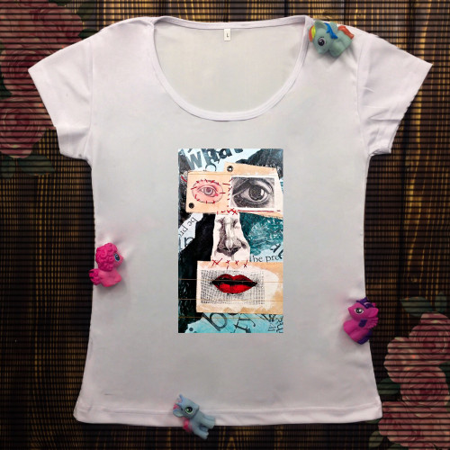 Жіноча футболка з принтом - Склеєне обличчя 