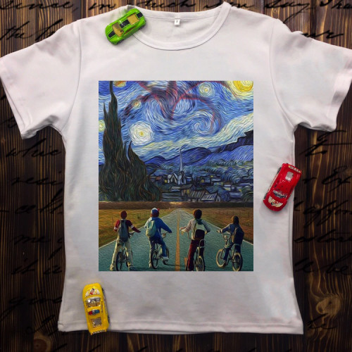 Чоловіча футболка з принтом - Ван Гог і велосипедисти