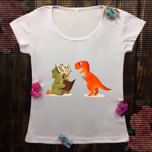 Жіноча футболка з принтом - Динозаври читають