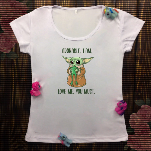 Жіноча футболка з принтом - Малюк Йода зЖабою
