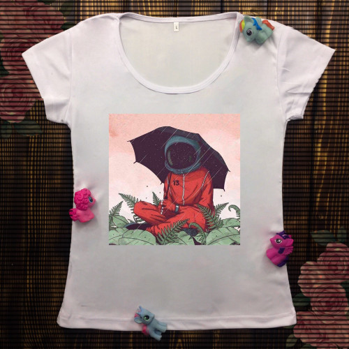 Жіноча футболка з принтом - Космонавт під дощем