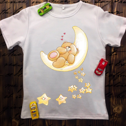 Дитяча футболка з принтом - Сонливий Ведмедик на місяці