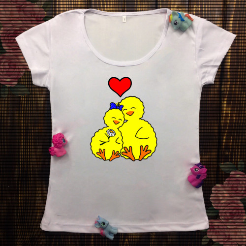 Жіноча футболка з принтом - Закохані курчата