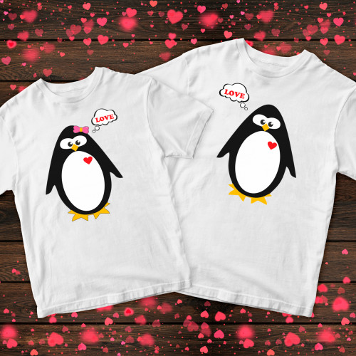Парні футболки з принтом - Пінгвіни
